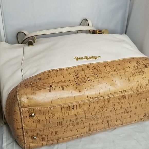 Cork White Leather Large Lilly Pulitzer Bag Tote Well Loved - Picture 3 of 8